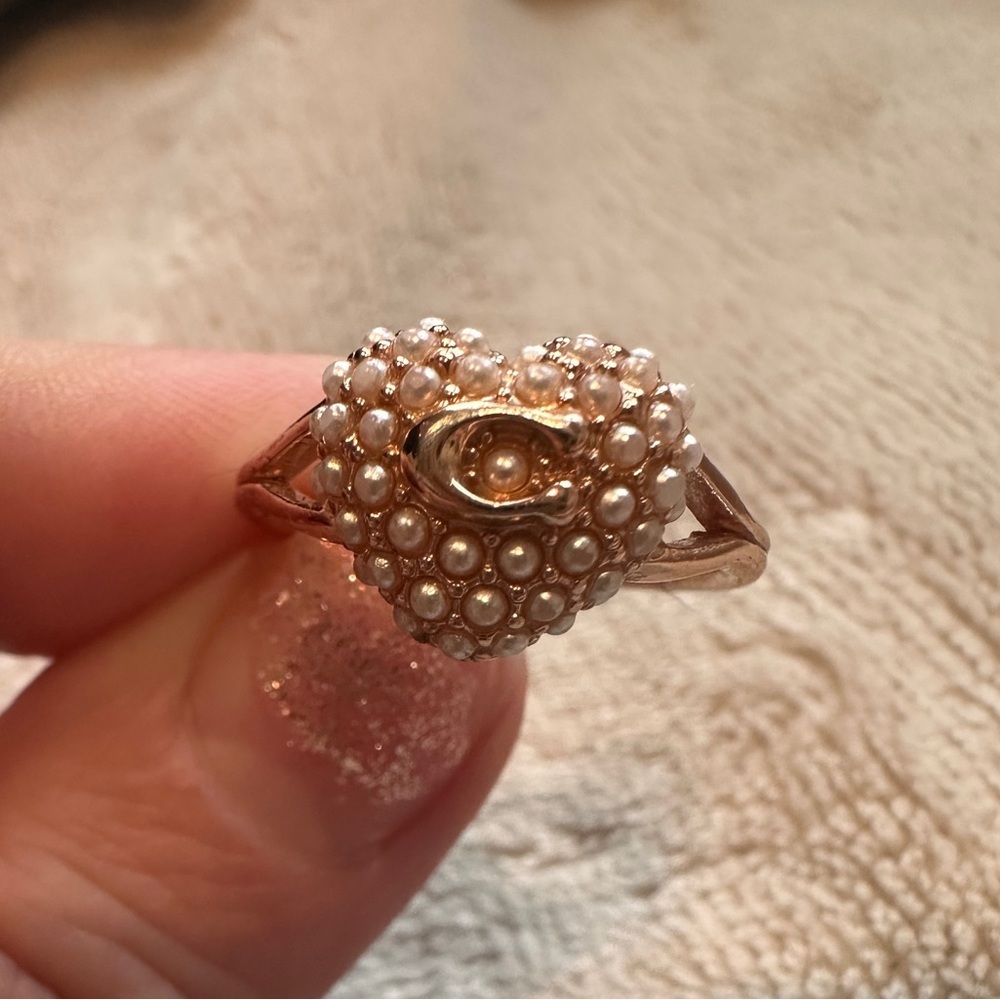 Coach Gold Heart Ring with Pearls
